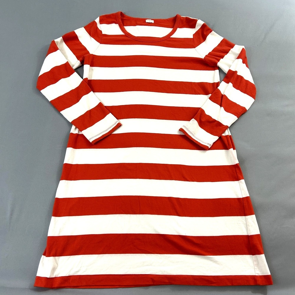 J. Crew Rugby Tee Shirt Dress Women's Small Red White Cream Preppy Stretchy READ